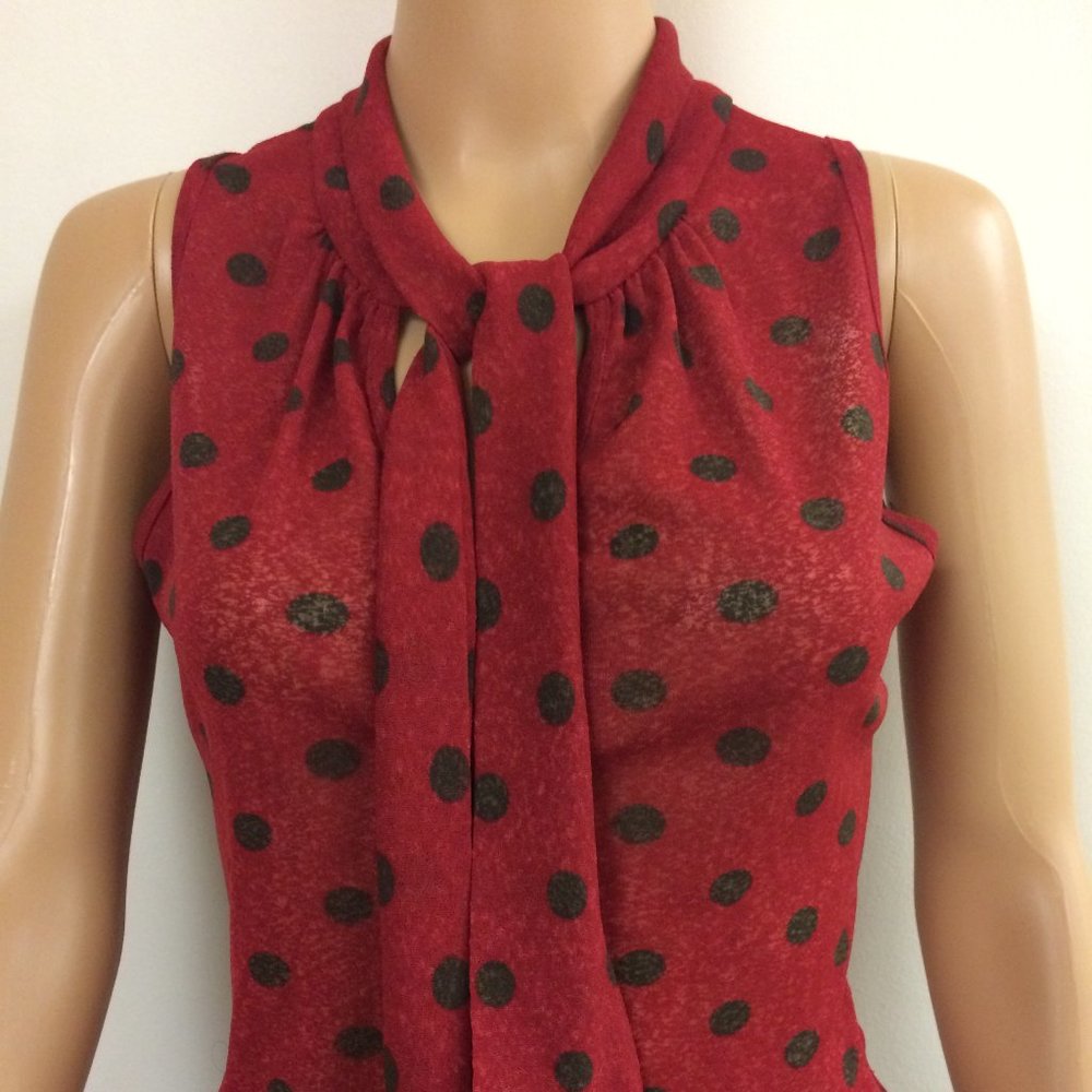 Red Bow Sleeveless Top with Green Polka Dots by C.C. Outlaw